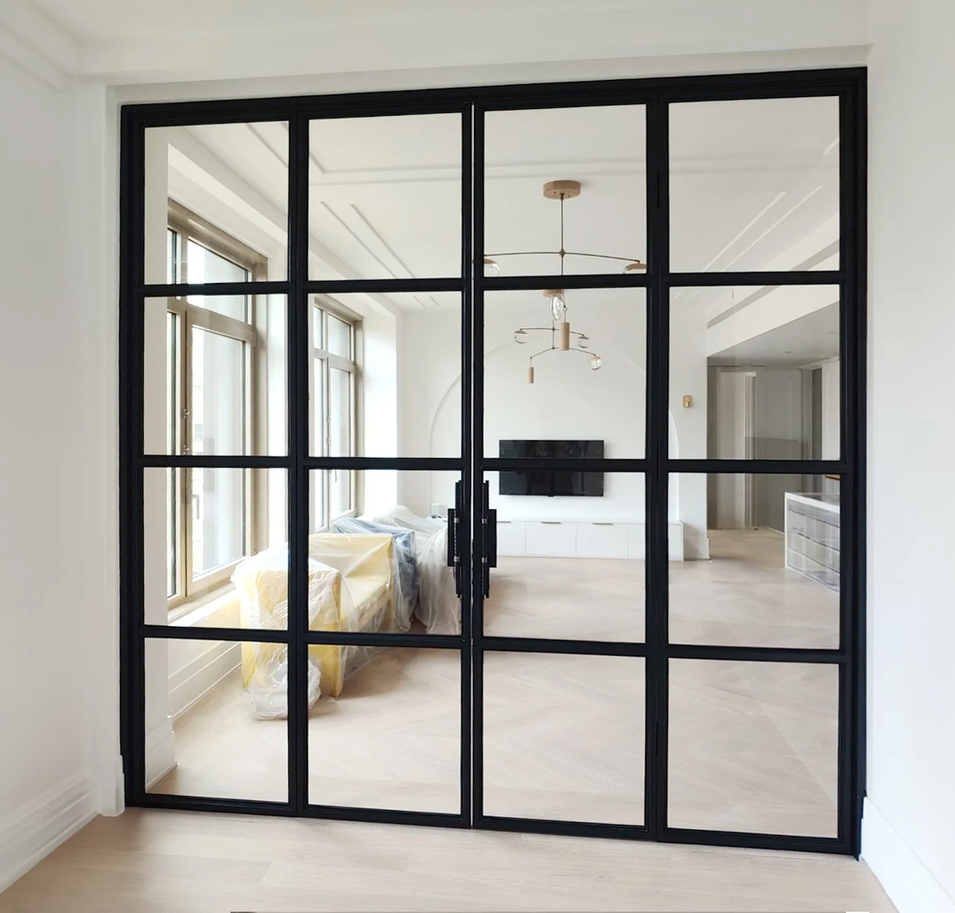 Residential black steel glass door