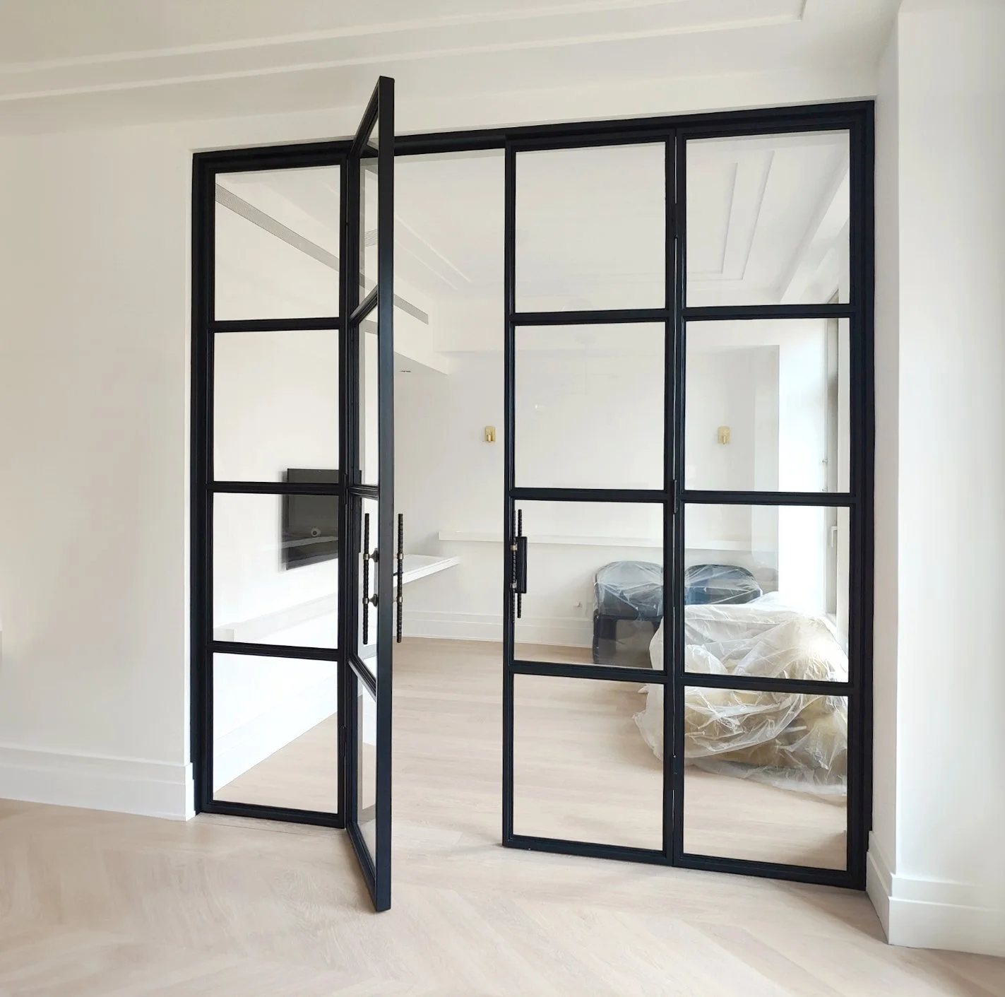 Residential black steel glass door