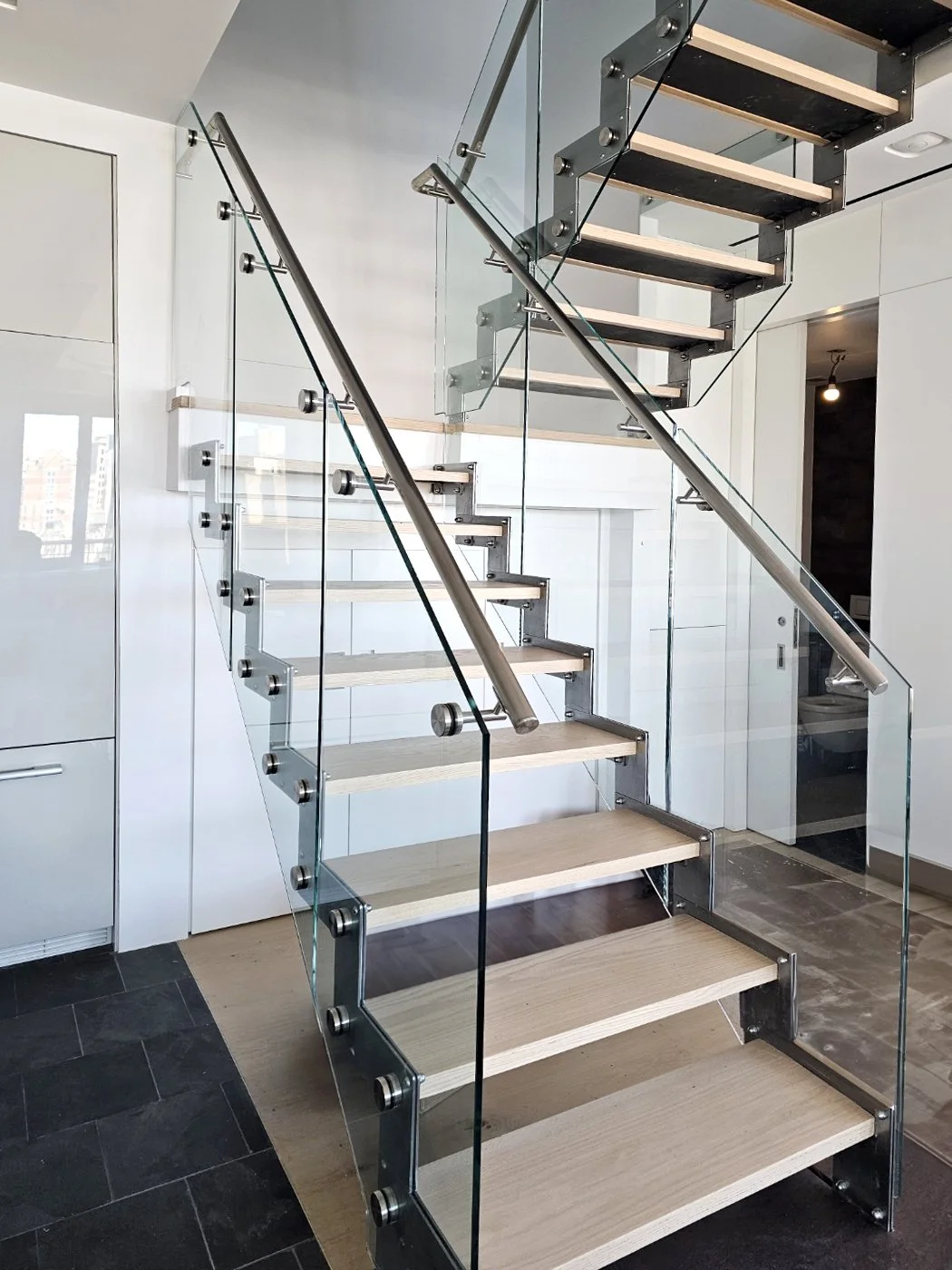 Custom metal and glass staircase